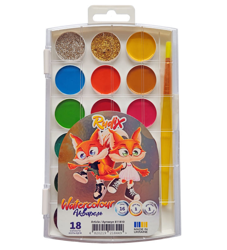 Watercolor "RUDIX" PLASTIC 18 col. /811810/ z/n gold and silver (1/12)