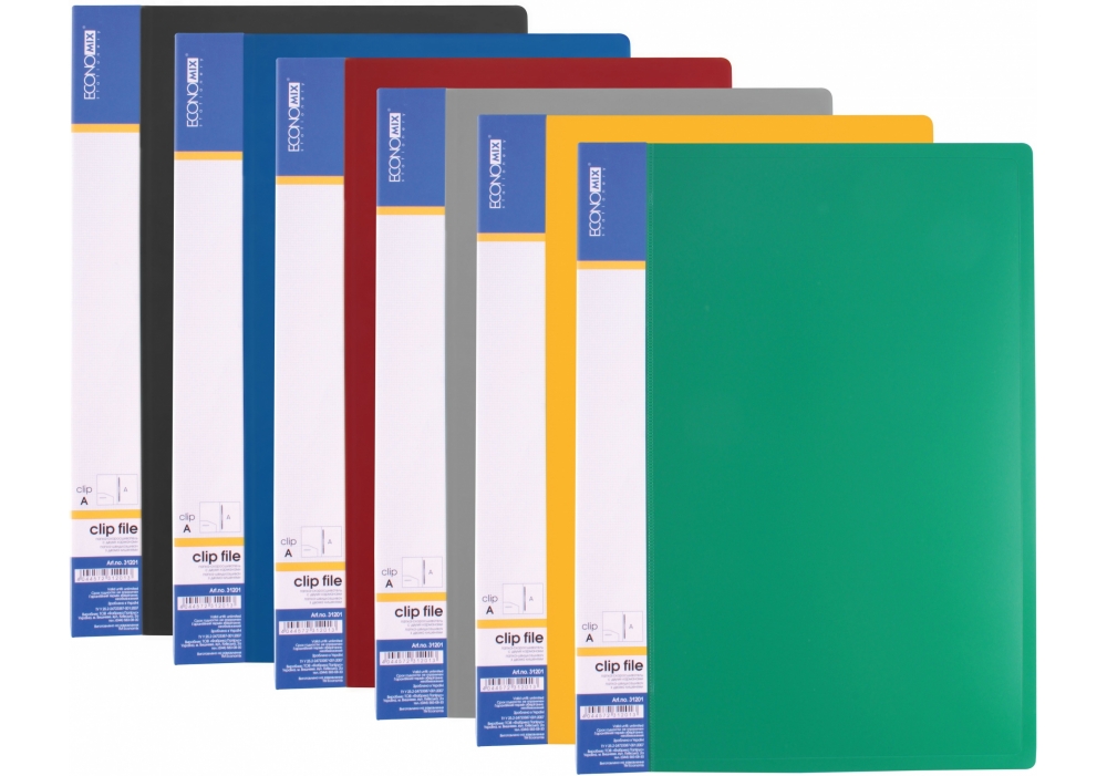 Папка-швидкозшивач А4 "Economix" "Е31201" СLIP А + кишеня, МІКС  (20/120)