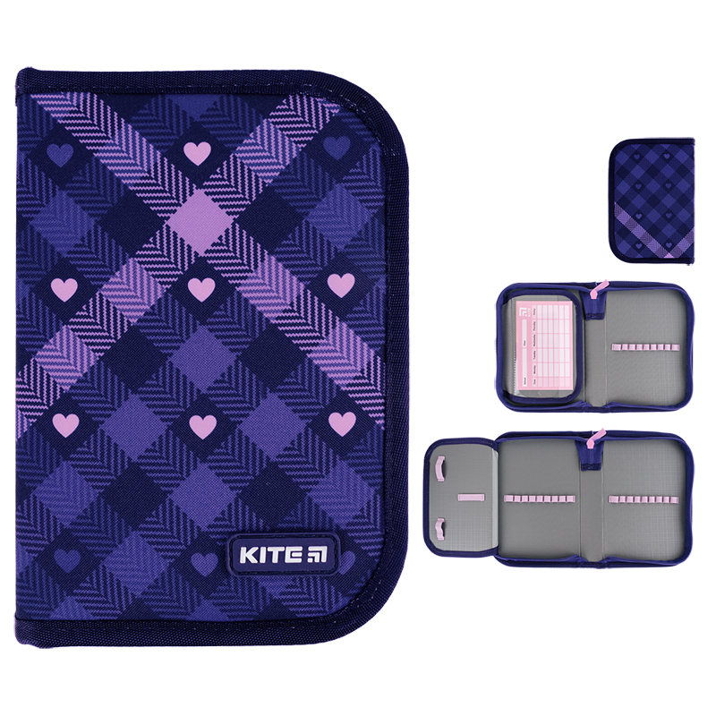 Pencil case "Kite" /K24-621-1/ 1 compartment, 1 compartment, without filling 621 Check and Hearts (66998) (1/48)