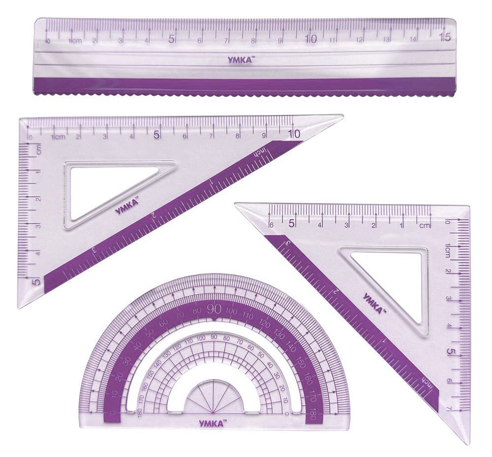 Set of rulers "UMKA" /LН05-15/ ruler 15 cm + 2 triangles + protractor, lilac, plastic (1/24/288)