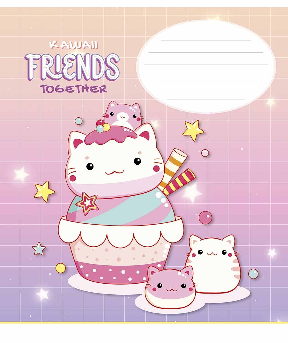 Student's notebook "Schoolboy" 12 sheets # /3422K/ "Kawaii Friends" glitter (girl) (30/300)