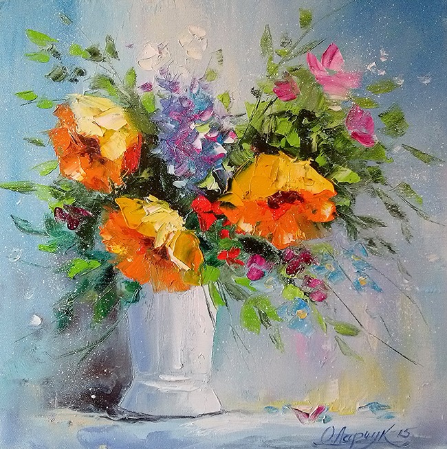 Diamond mosaic "Go to art" /177153/ "Bouquet of yellow roses in a vase" 30*30cm