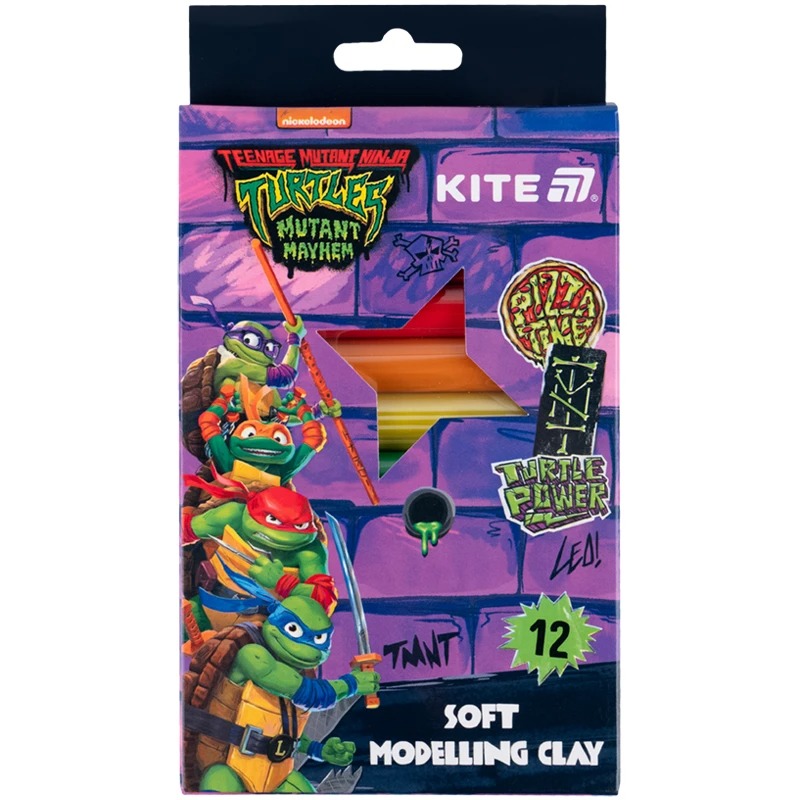 Пластилін восковий "Kite" /NT25-086/  12 кольорів, 200 г. TMNT Mutant Mayhem (1/30)