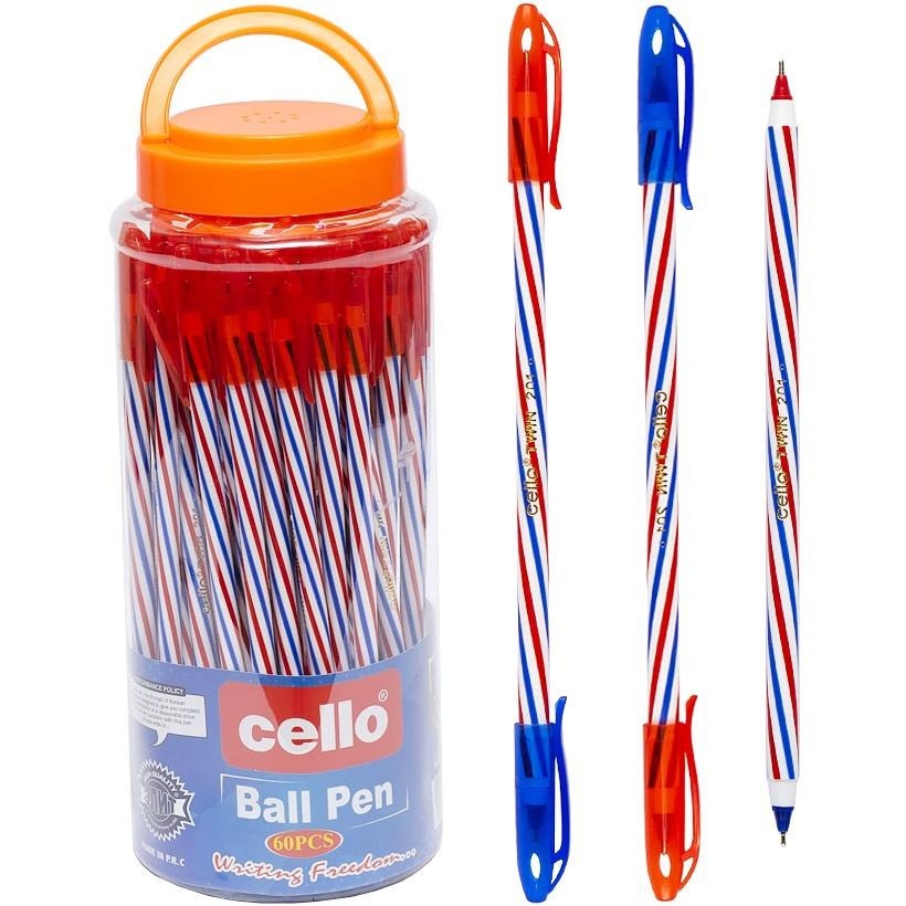 Oil pen "Cello" /CL-202A/ double-sided blue/red, 60 pcs in a jar (60)