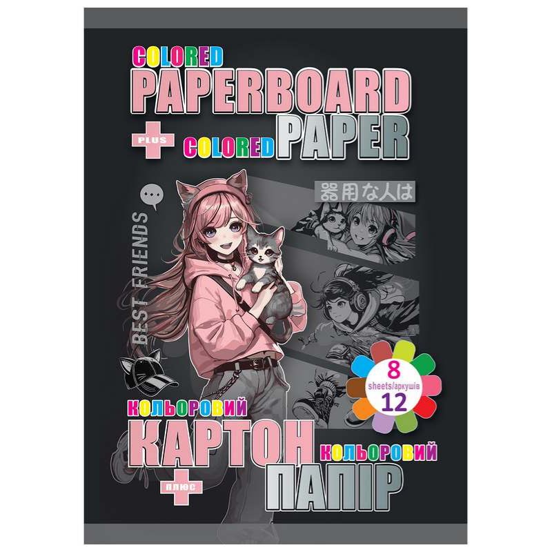 A set of cardboard + paper qty. "Kidis" /13294/ cardboard 8 sheets + double-sided paper 12 sheets Anime Girls (8)