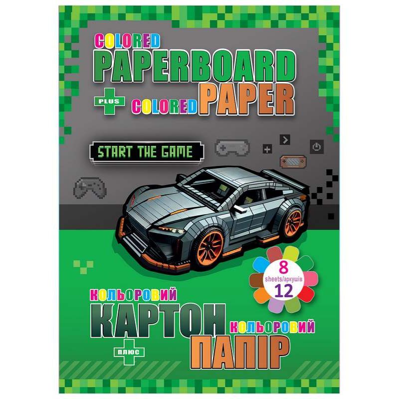 A set of cardboard + paper qty. "Kidis" /13296/ cardboard 8 sheets + double-sided paper 12 sheets Supercar (8)