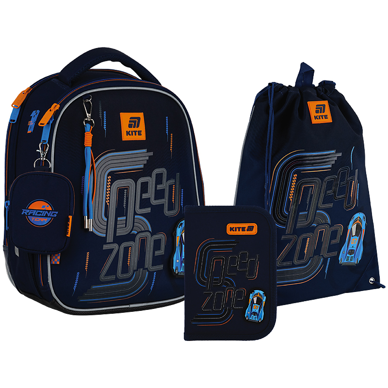 "Kite" set /SET_K25-555S-3/ backpack + pencil case + shoe bag 555 Speed Zone (1/4)