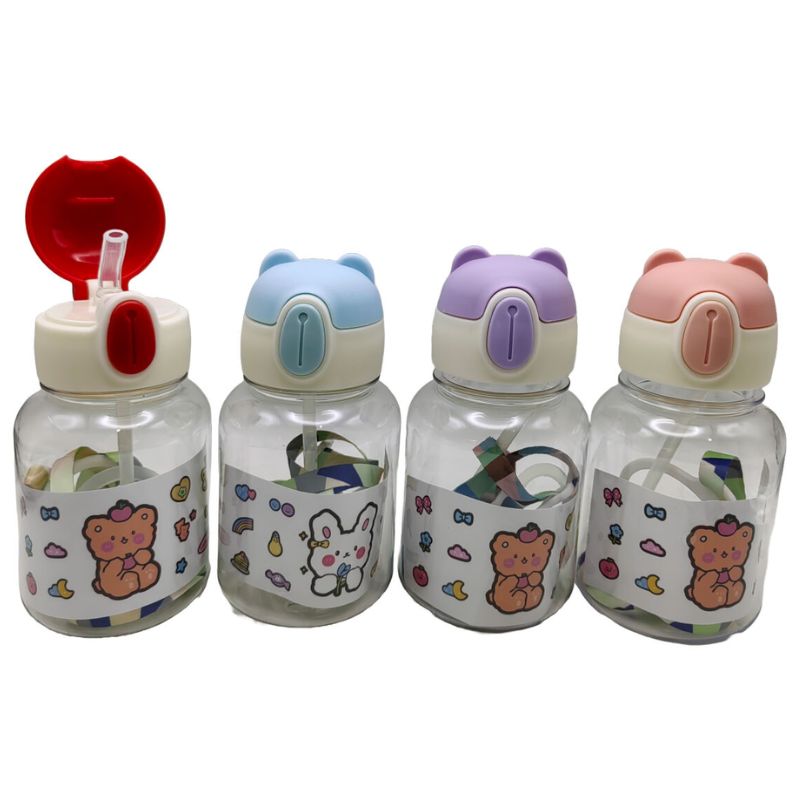 Water bottle with a tube /2201/ "Animals" 600 ml, mix