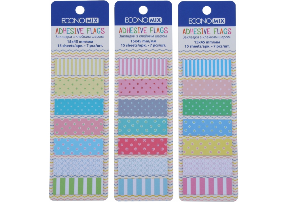 Index registers "Economix" /E20961/ PAPER, 15x45 mm, Fun, 105 pcs., 7 assorted colors (1/50/1000)