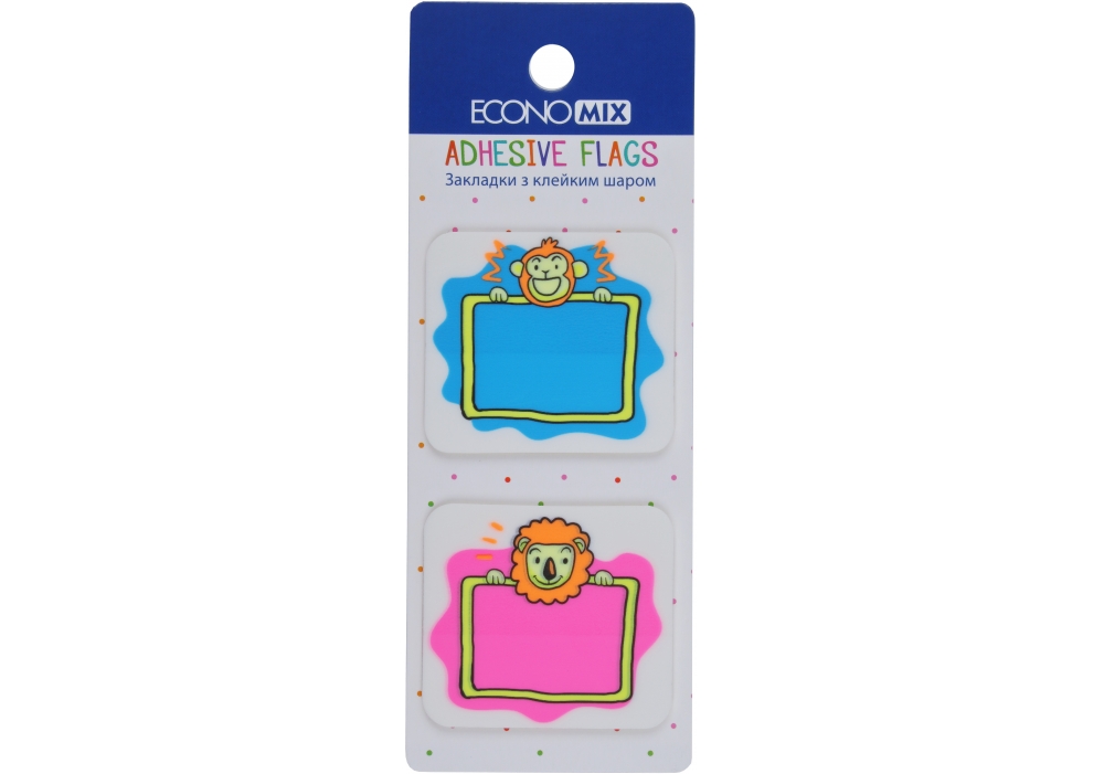 Index registers "Economix" /E20966-02/ PLASTIC, 40x45 mm, Fun Lion & monkey, 40 pcs., assorted (1/48/1152)