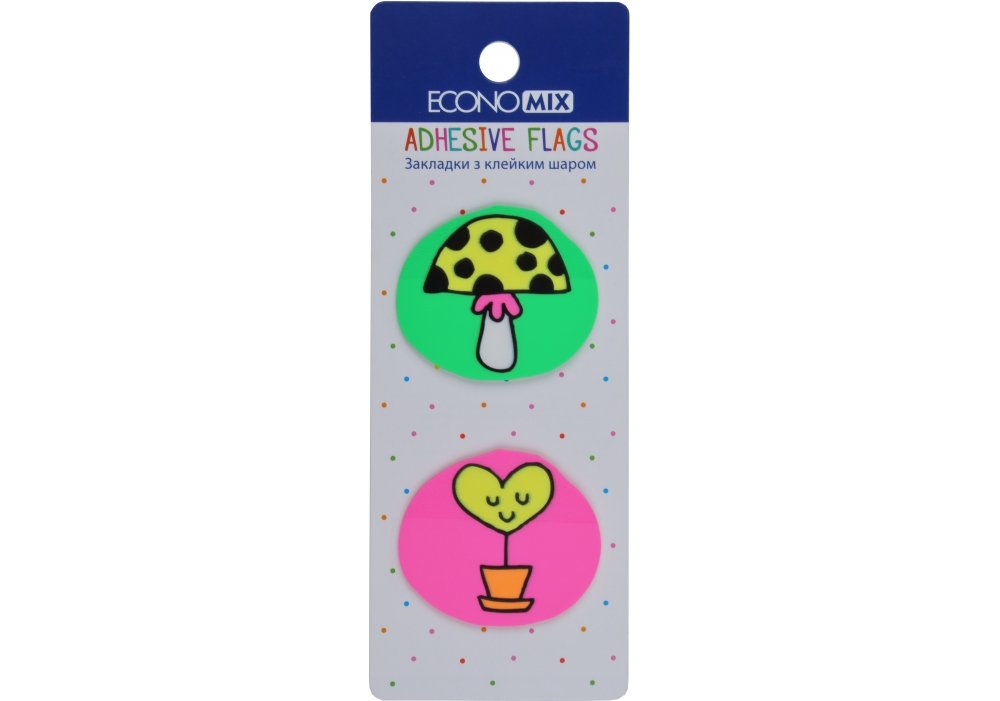 Index registers "Economix" /E20969-01/ PLASTIC, 35x40 mm, Fun heart and mushroom, 40 pcs., assorted (1/48/1152)