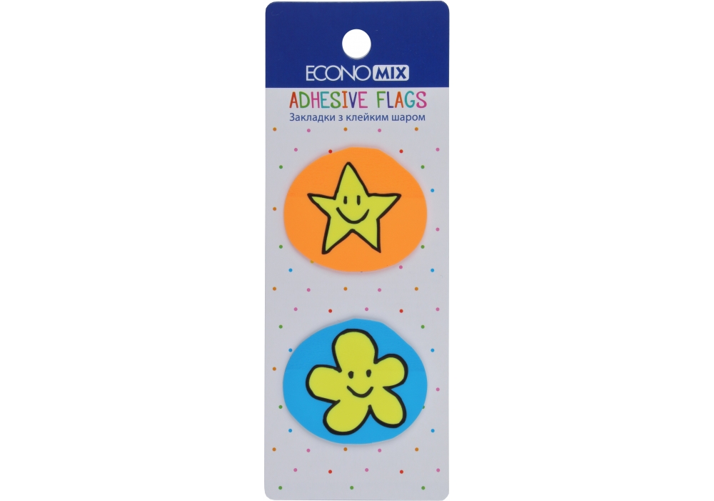 Index registers "Economix" /E20969-02/ PLASTIC, 35x40 mm, Fun flower and star, 40 pcs., assorted (1/48/1152)
