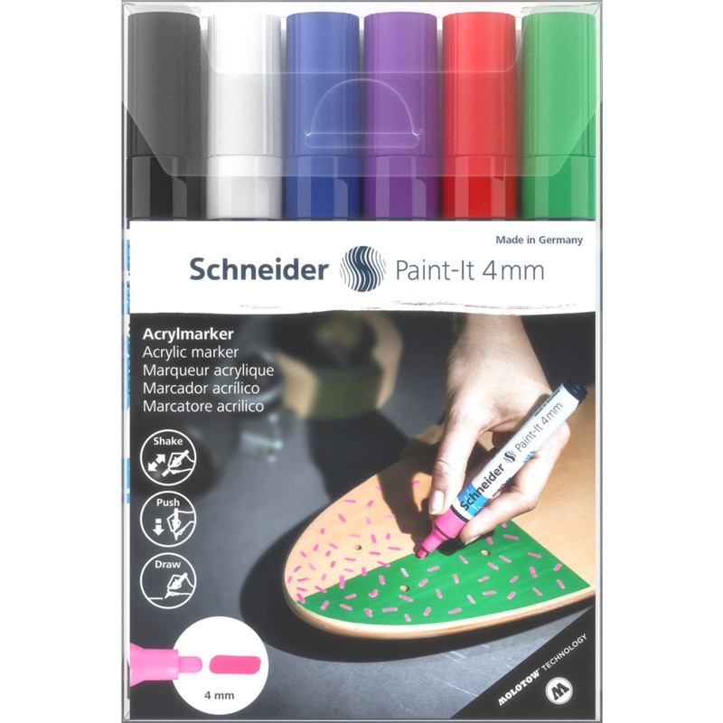 Set of markers 6 pcs. "SCHNEIDER" /S120295/ acrylic Paint-it 320 4mm, Wallet Set1 (1/5/245)
