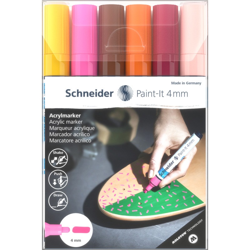 Set of markers 6 pcs. "SCHNEIDER" /S120297/ acrylic Paint-it 320 4mm, Wallet Set1 (1/5/245)