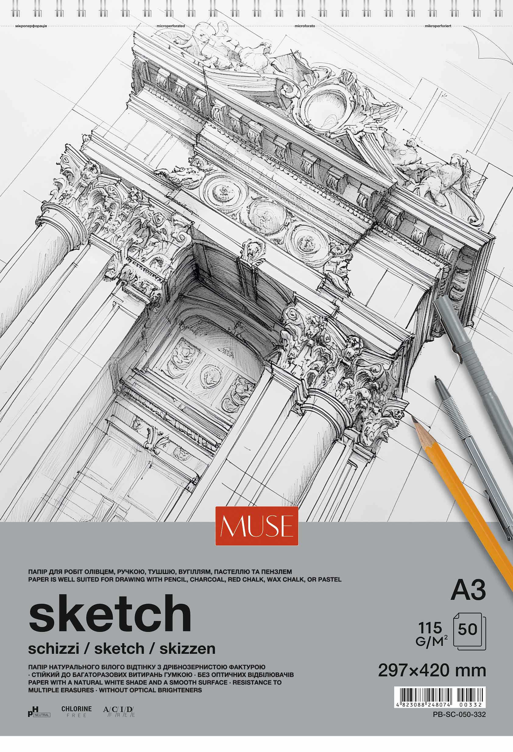 Album for sketches "MUSE" A3/50 sheets/PB-SC-050-332/ spiral, 115 g/m2 (4)
