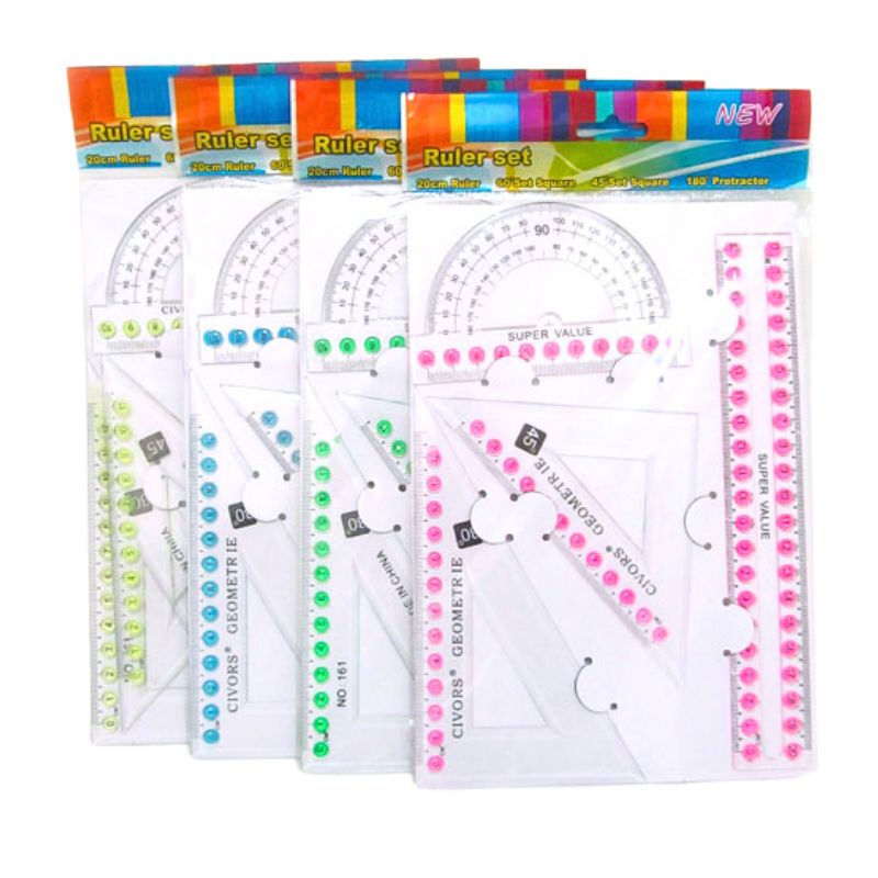 Set of rulers "JO" /4776/ ruler 20 cm; 2 triangle; protractor; "Super value" mix (1/24/360)