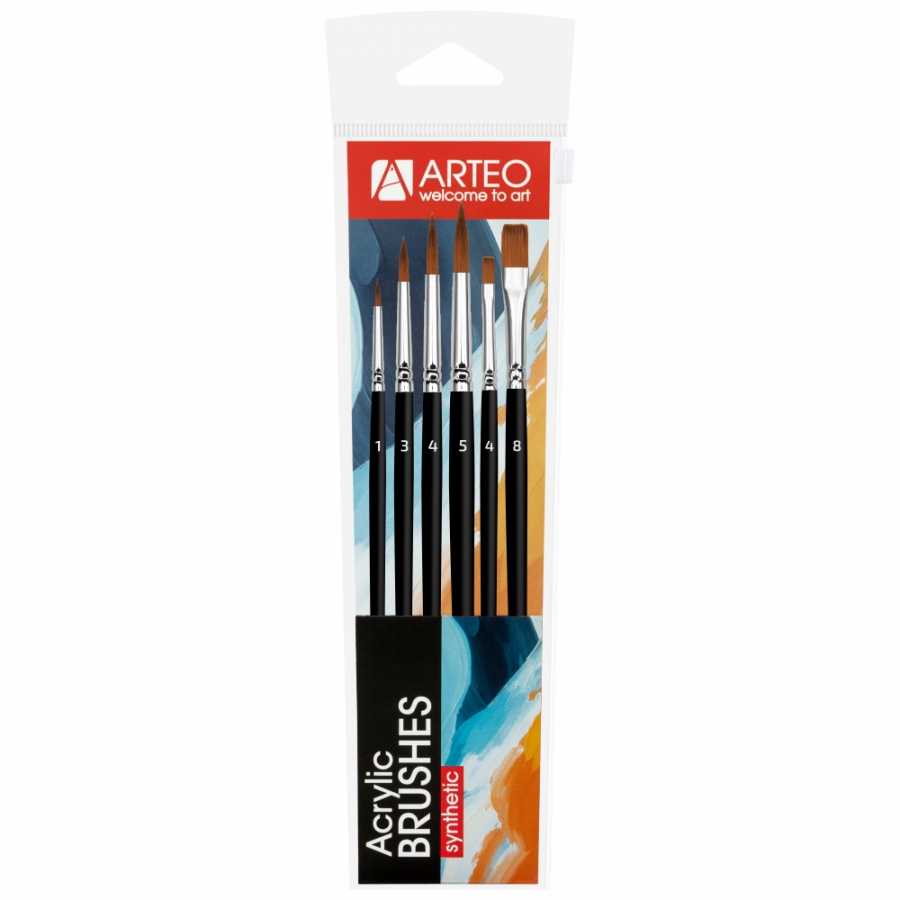 Set of brushes "Arteo" No. 5, synthetic, 6 pcs., round (No. 1, 3, 4, 5), flat (No. 4, 8), k.r.