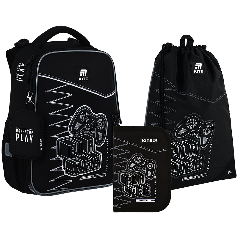 "Kite" set /SET_K25-531M-3/ backpack + pencil case + shoe bag 531 Player (1/4)
