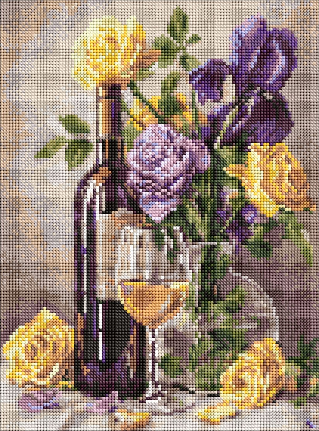 Diamond mosaic "Ideyka" /AMO20221/ "Wine and a bouquet of flowers" 30*40cm