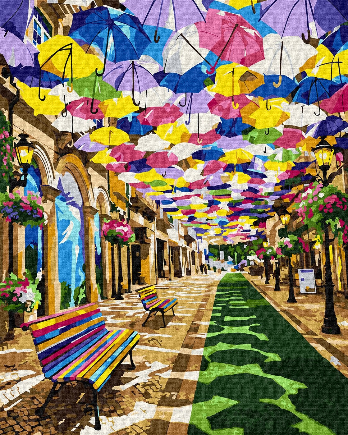 Painting by numbers "Ideyka" /KHO6462/ "Street of colored umbrellas" 40*50 cm