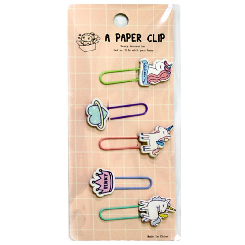 Bookmark-clip "WB" /13559/ with wooden decor 5 pcs. "Unicorn" (1/12)