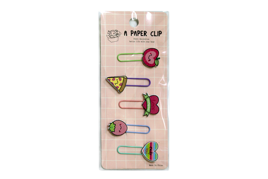 Bookmark-clip "WB" /13557/ with wooden decor 5 pcs. "Hearts and Pizza" (1/12)
