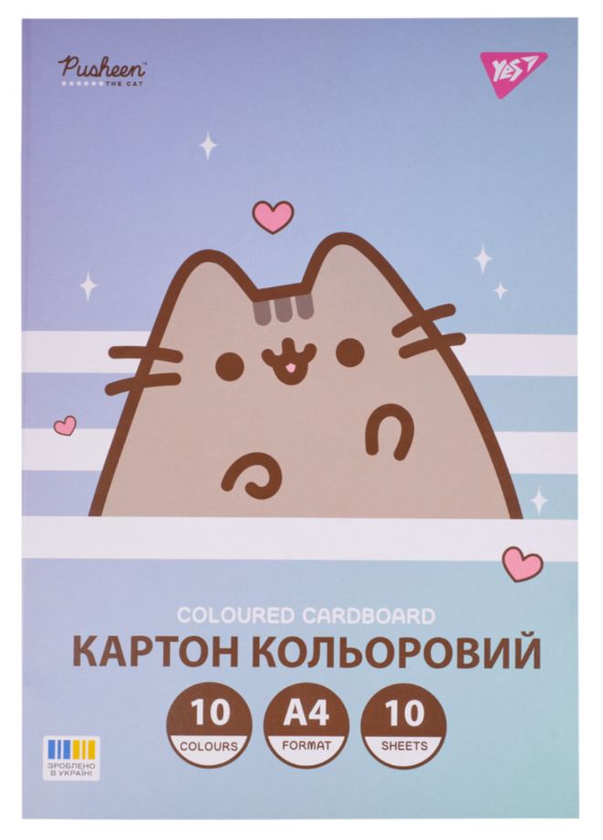 Colored cardboard A4/10 sheets "YES" /955463/ "Pusheen" one-sided, folder (1/25)