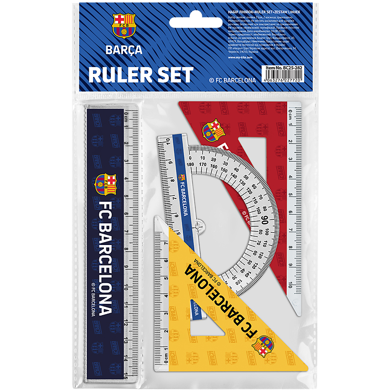 Set of rulers "Kite" /BC25-282/ ruler 15 cm, 2 ribbons, protractor, with FC Barcelona print (1/24)