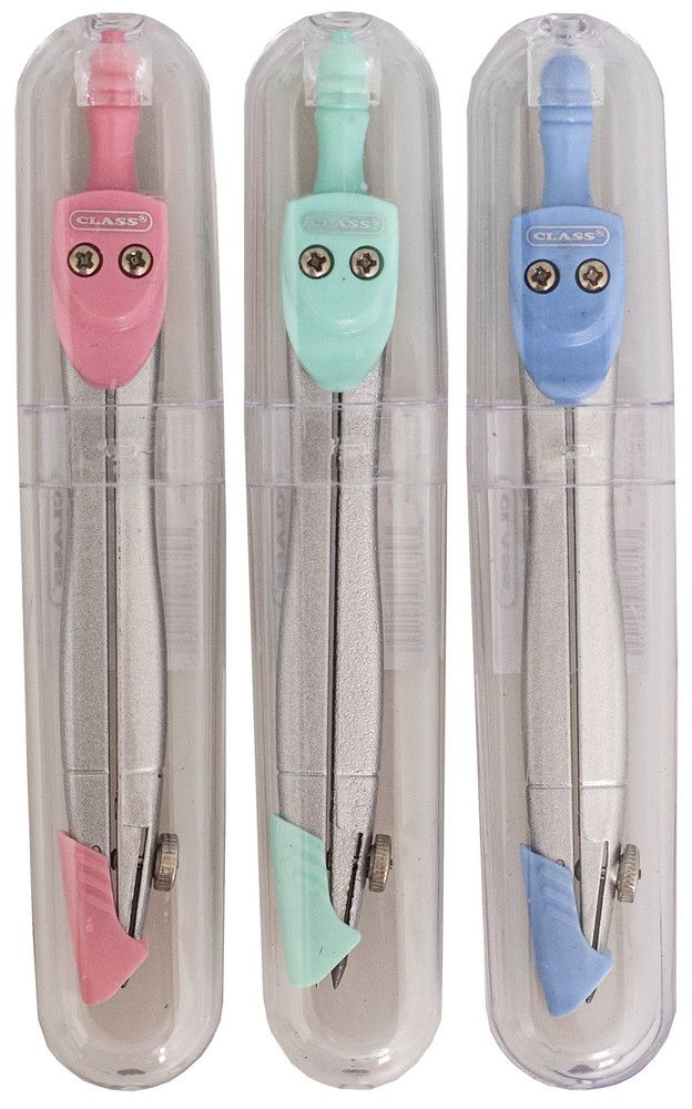 Compass "CLASS" /9041C/ metal 12 cm, with stylus and needle protection, in a plastic case, mix (24/192)
