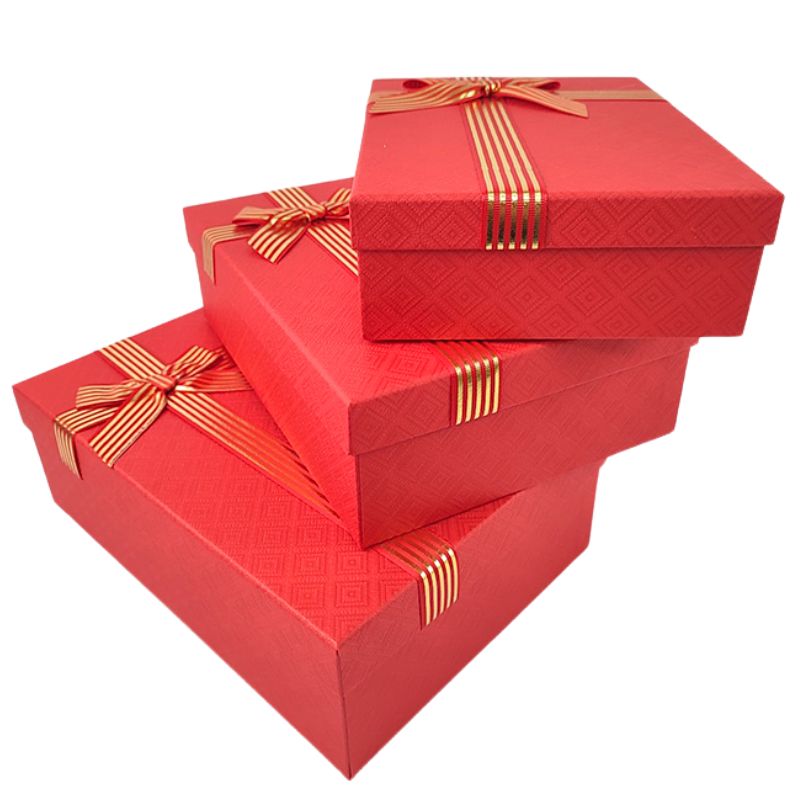 Gift box /271026/ red rectangular, matte 3 pcs/pack, 29x21x9.5-23x17x6.5 cm