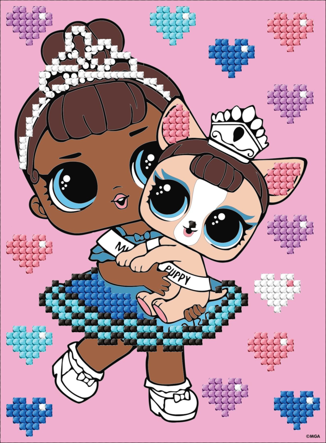 Diamond mosaic "Ideyka" /AML1201/ "LOL Surprise! Miss Baby With Miss Puppy" 15*20cm on cardboard