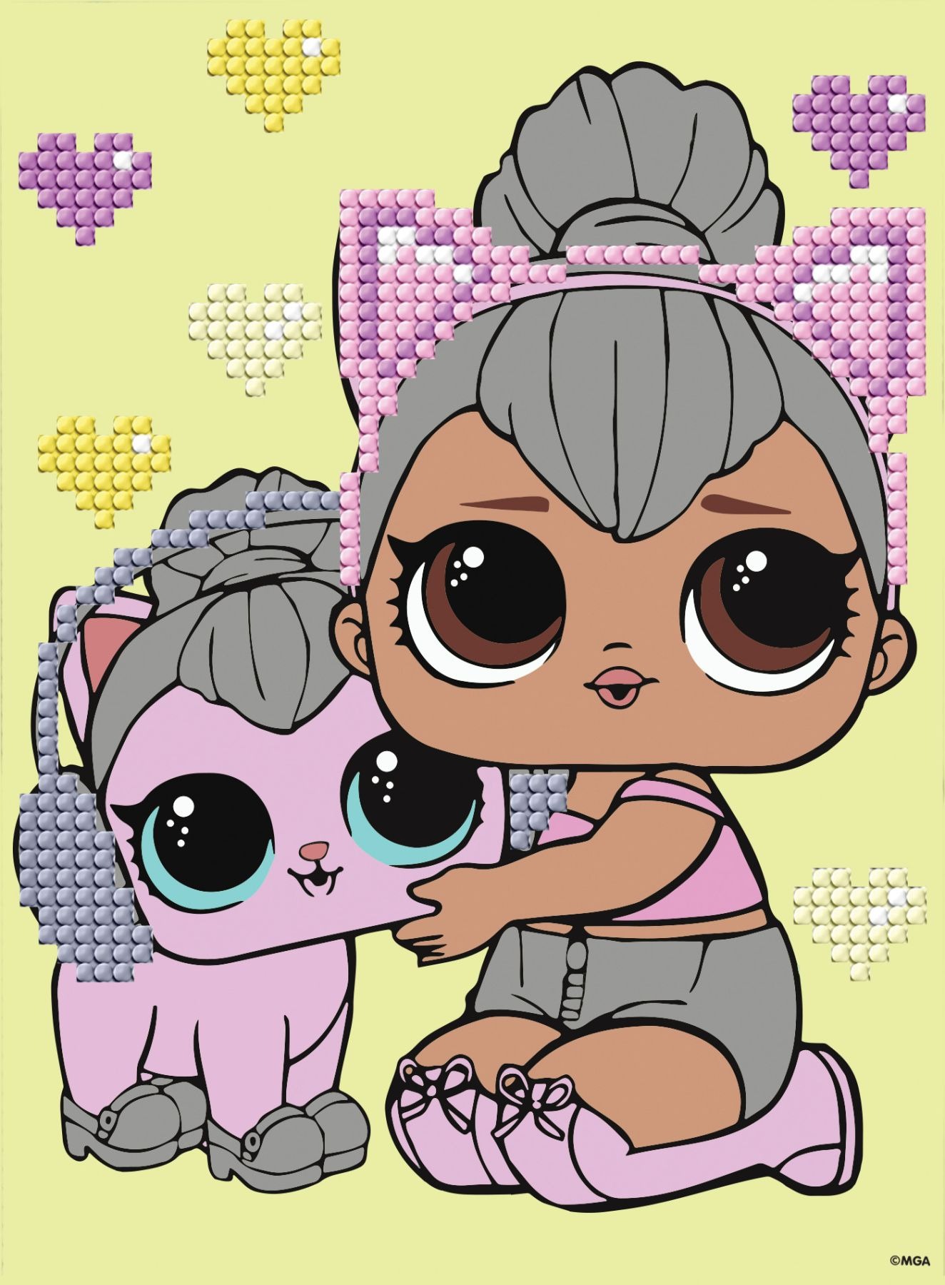 Diamond mosaic "Ideyka" /AML1206/ "LOL Surprise! Kitty Queen With Kitty Kitty" 15*20cm on cardboard