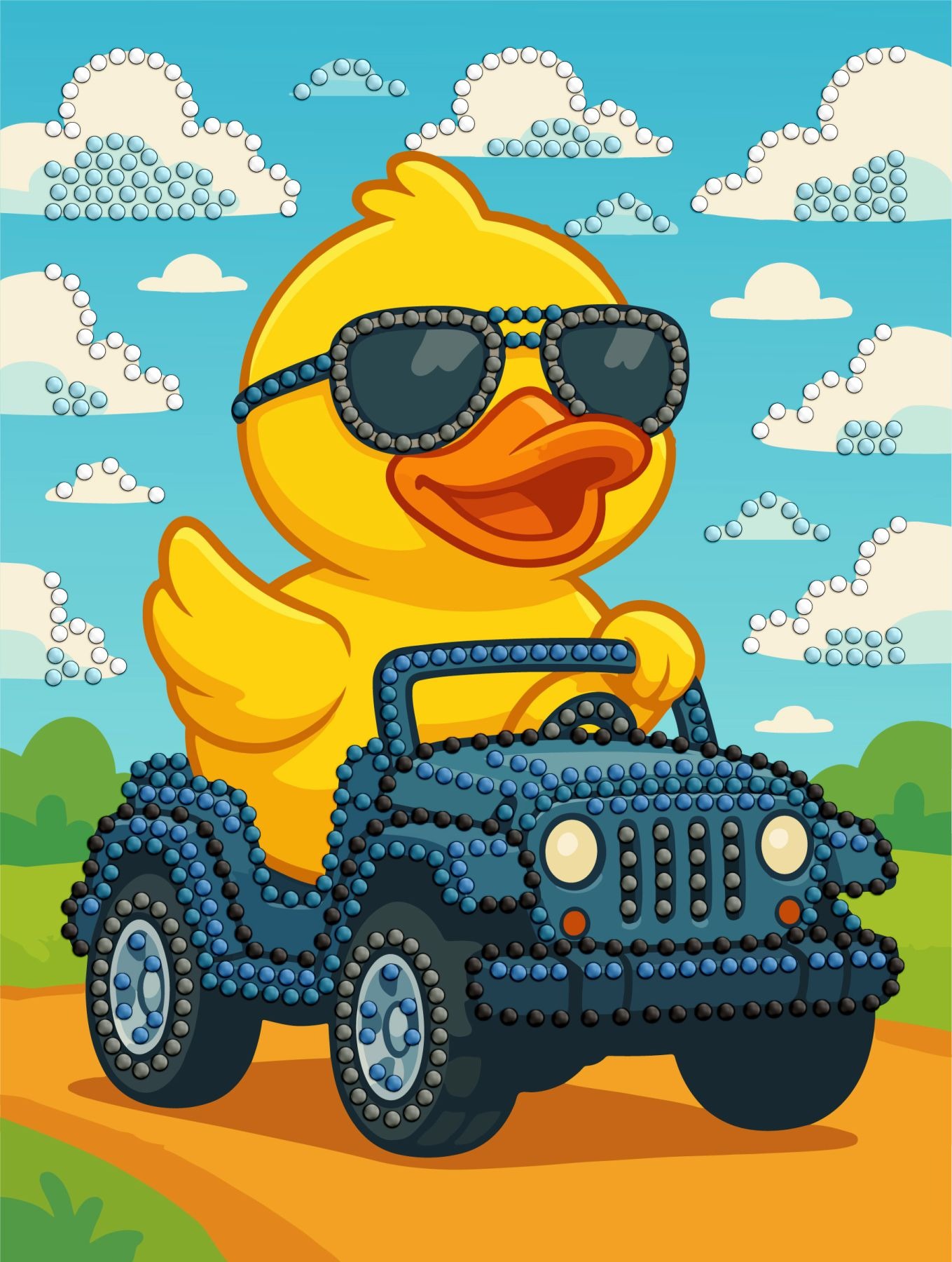 Diamond mosaic "Ideyka" /AMV1207/ "Duck on a car" 15*20cm on cardboard