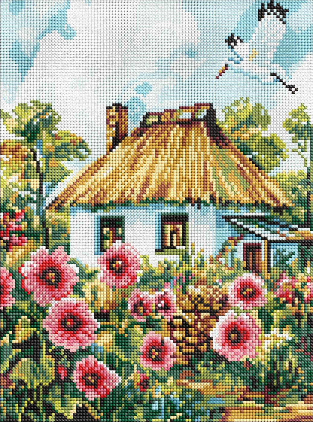 Diamond mosaic "Ideyka" /AMO8266/ "Malves near the house" 30x40cm