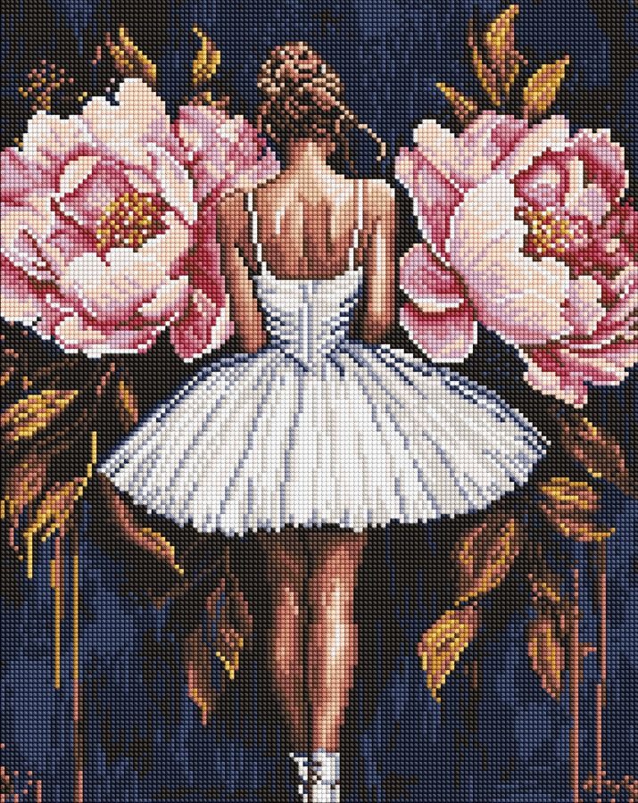 Diamond mosaic "Ideyka" /AMO8346/ "Ballerina with pink peonies" 40x50cm
