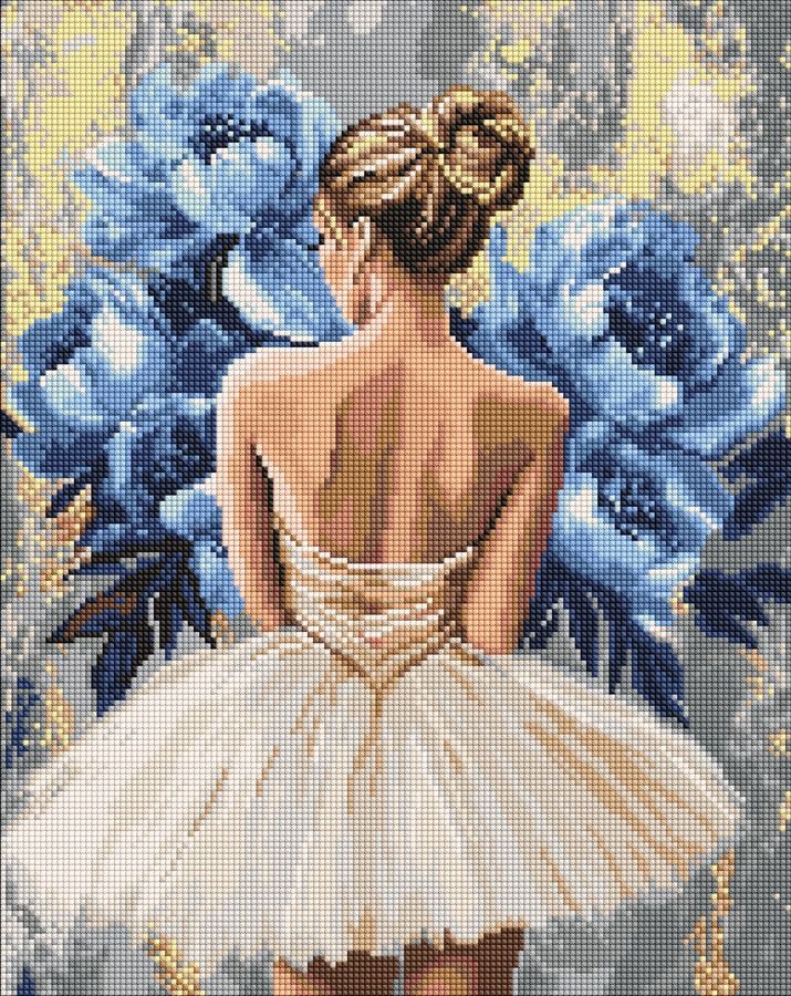 Diamond mosaic "Ideyka" /AMO8350/ "Ballerina with blue peonies" 40x50cm