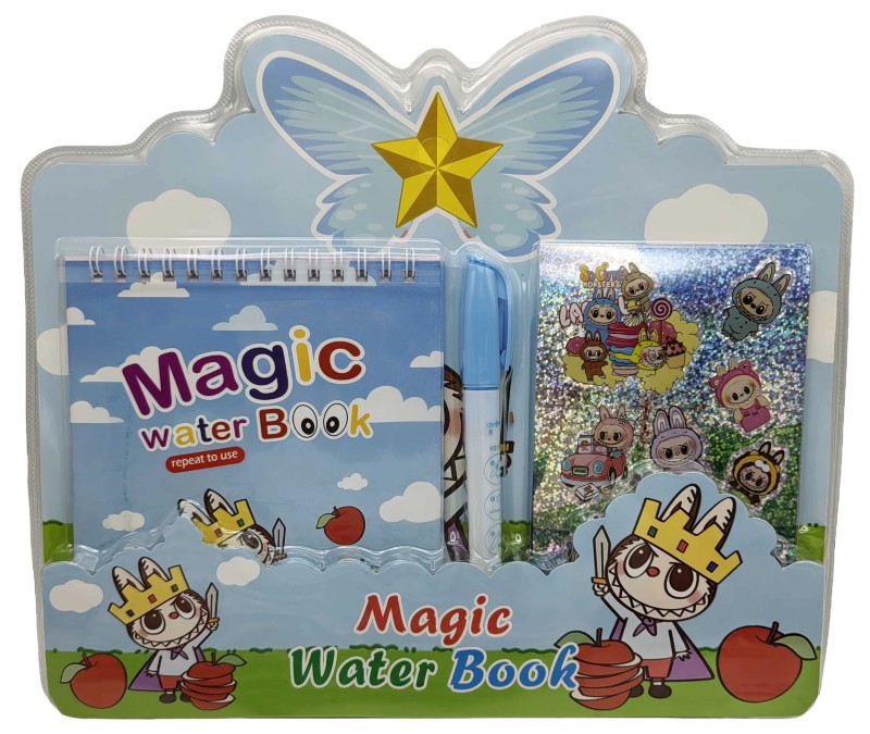 Coloring book 30*26 cm/4 sheets. /9900-LA/ water reusable "Labubu"+pen+stickers 1 sheet. (1/24)
