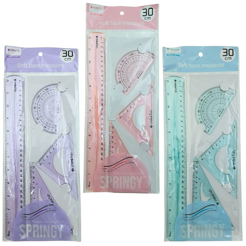 Set of silicone rulers "JO" /DSCN3174/ 4 items: 2 triangles, protractor, ruler 30 cm, mix (1/24)