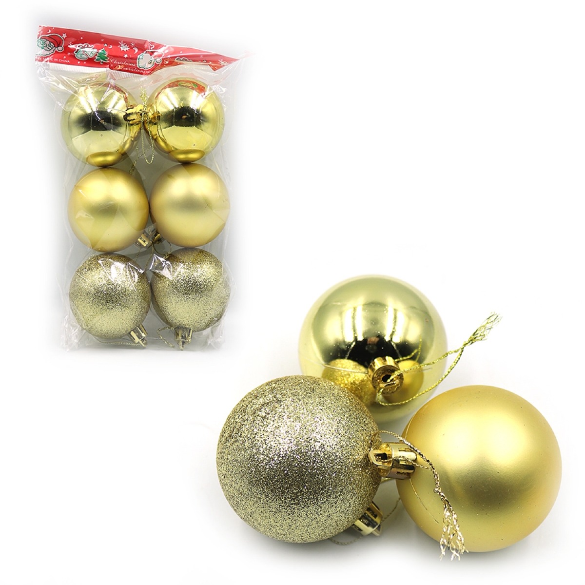 Set of Christmas balls "JO" /DSCN1339/ "Gold" 6cm 6pcs. (1/200)