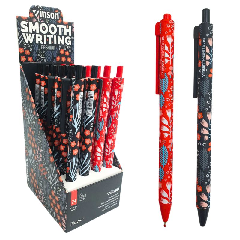 Automatic oil pen "Vinson" /F7/ "Flower" 0.5mm, blue, soft touch, mix (24/720)