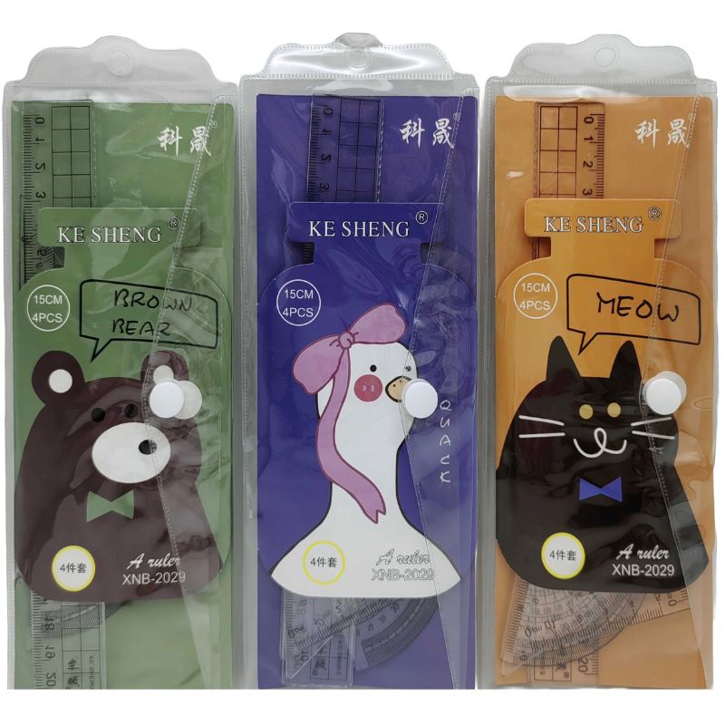 Set of rulers /2029/ 4 items. (line - 20 cm, triangle - 2 pcs., protractor) "Animals" in conv. PVC (1/40)