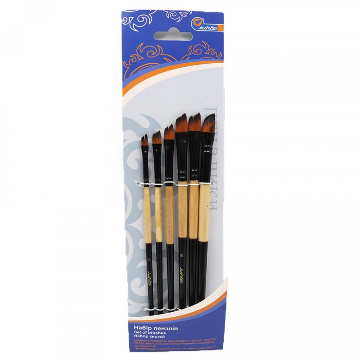 Set of brushes "JO" nylon /7666/ 6 pcs (2,4,6,8,10,12) flat beveled (1/36/360)