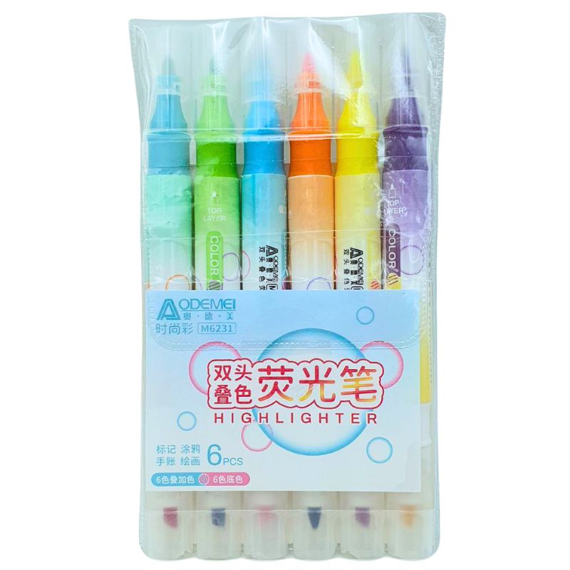 A set of text markers "AODEMEI" /M6231/ DOUBLE-SIDED 6 pcs. 12 col. (1/24)
