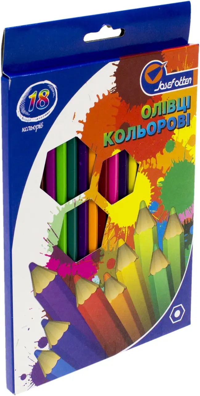 Олівці кольорові "JO" 18 кол. ПЛАСТ. /1051Q_18/ "Шестигранник", у картоні (1/8/160)