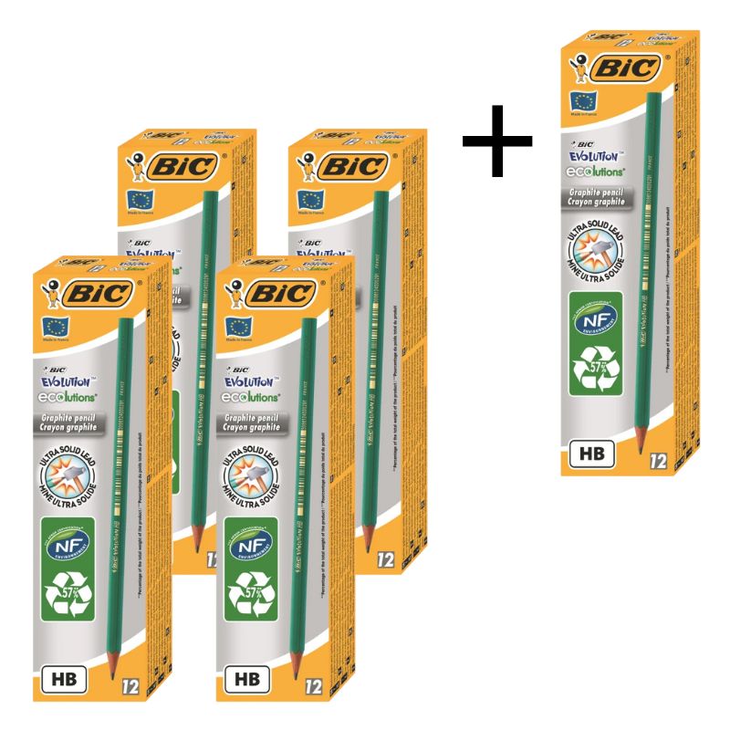 PROMOTION Simple pencil "BIC" Evolution (pack of 12 pcs.) /8803112/608/ 650 HB without eraser 4+1 (1)