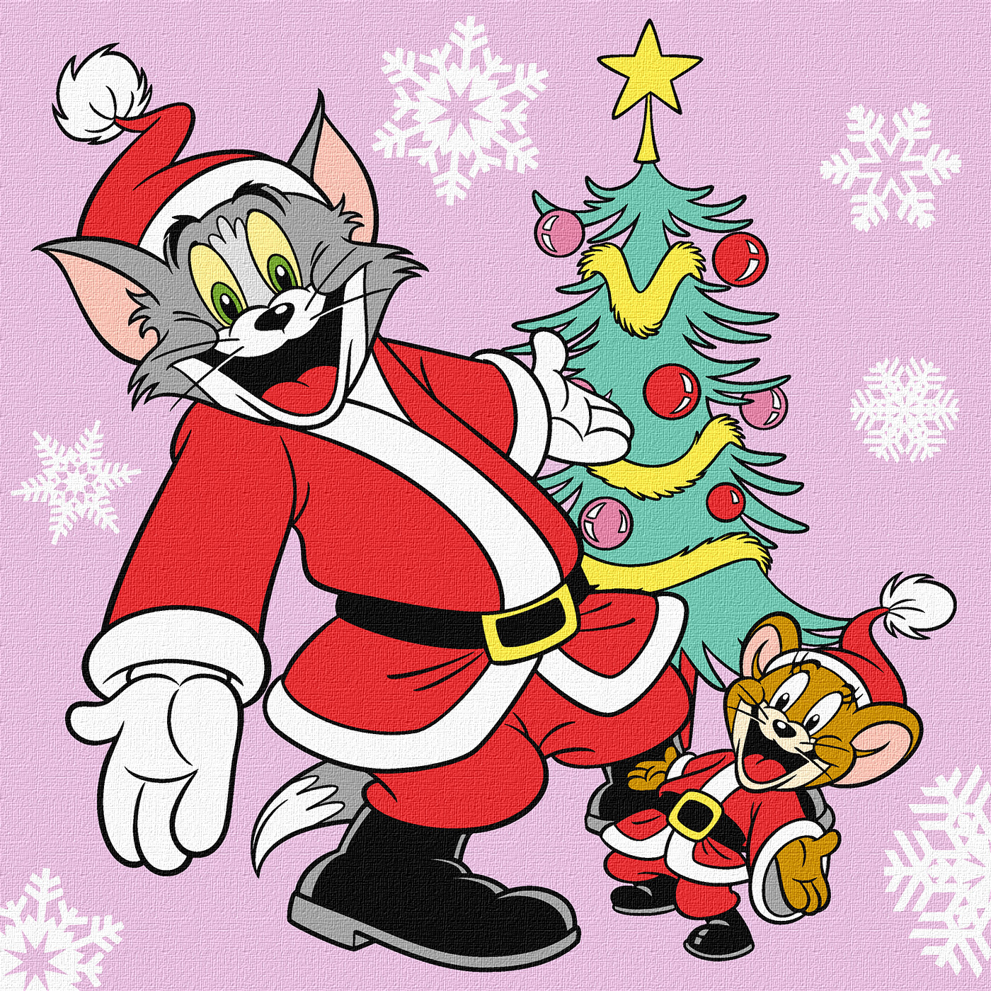 Picture by numbers "Ideyka" /KHO6858/ "Tom and Jerry: near the Christmas tree" 25*25cm