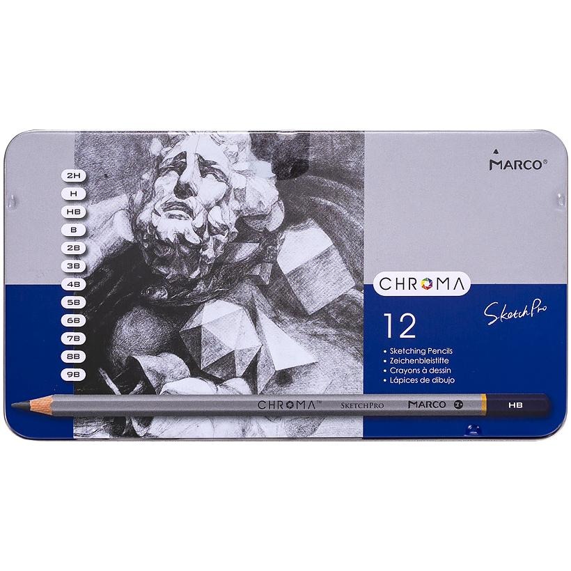 Set of graphite pencils 8015-12TN "Chroma" (2H*9B) 12pcs/pack, metal case (1/12/72)
