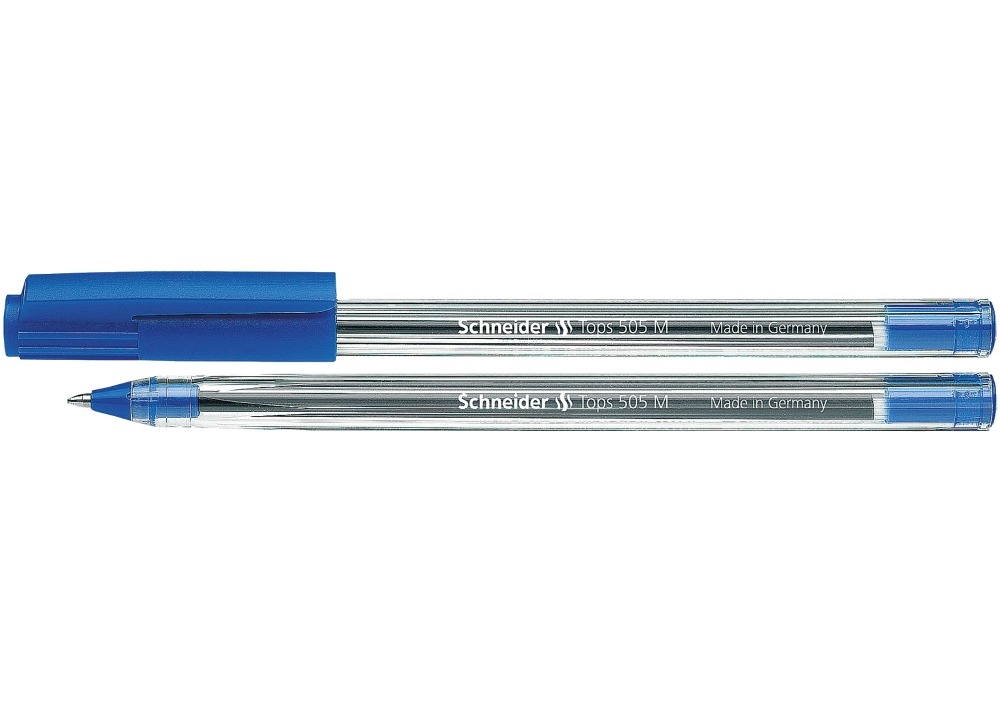 Ручка кулькова SCHNEIDER TOPS 505 М /S150603/ СИНЯ, 0,7 мм. корпус прозорий (50/1000)