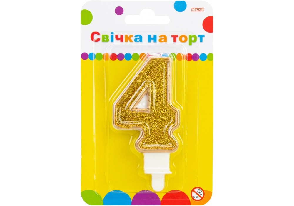 Candle - number "Maxi" /MX622083-4/ "4" golden double-sided with sparkles 7.62 cm (1/24)