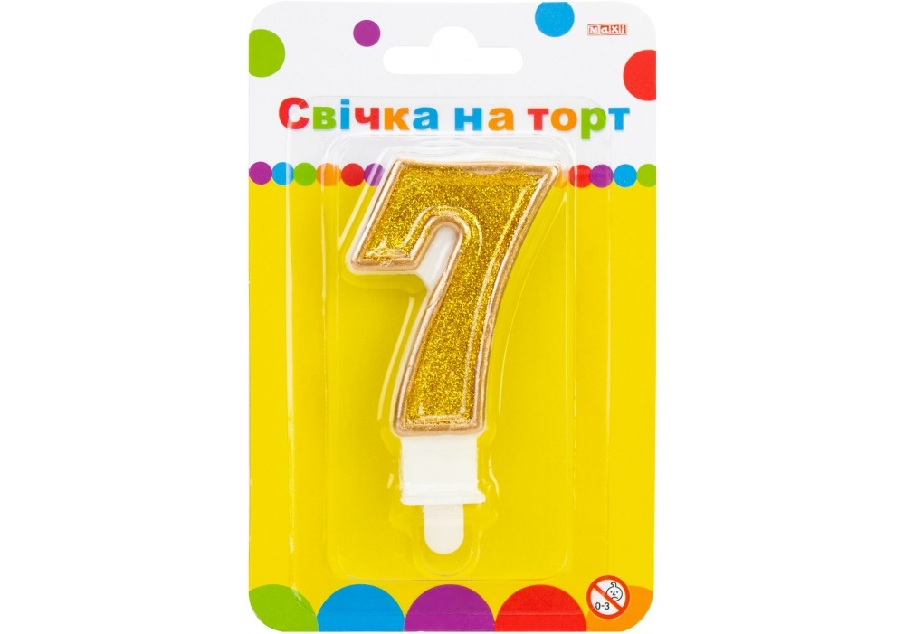 Свічка - цифра "Maxi" /MX622083-7/ "7" золотиста двостороння з блискітками 7,62см (1/24)